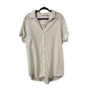 Soft Surroundings Womens Size L White Dolman Short Sleeve Button Up Tunic Top